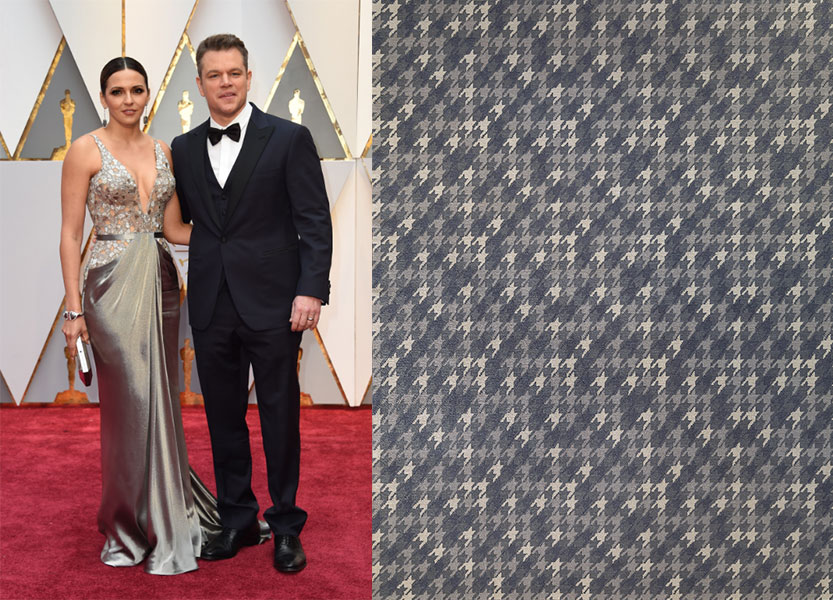 Classic! Matt Damon and wife Luciana Barroso coordinate in Navy and Grey, the same iconic color duo in our Houndstooth Grey (a Thai silk flatweave).